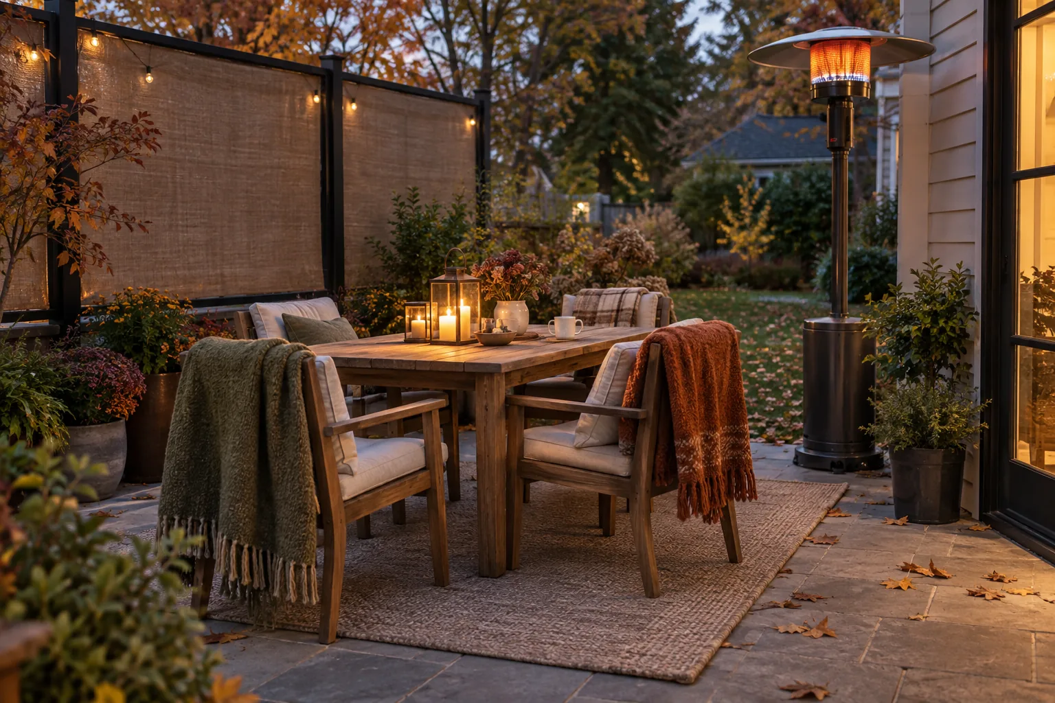 Editorial illustration for How to Make Your Patio Comfortable as the Weather Gets Cooler
