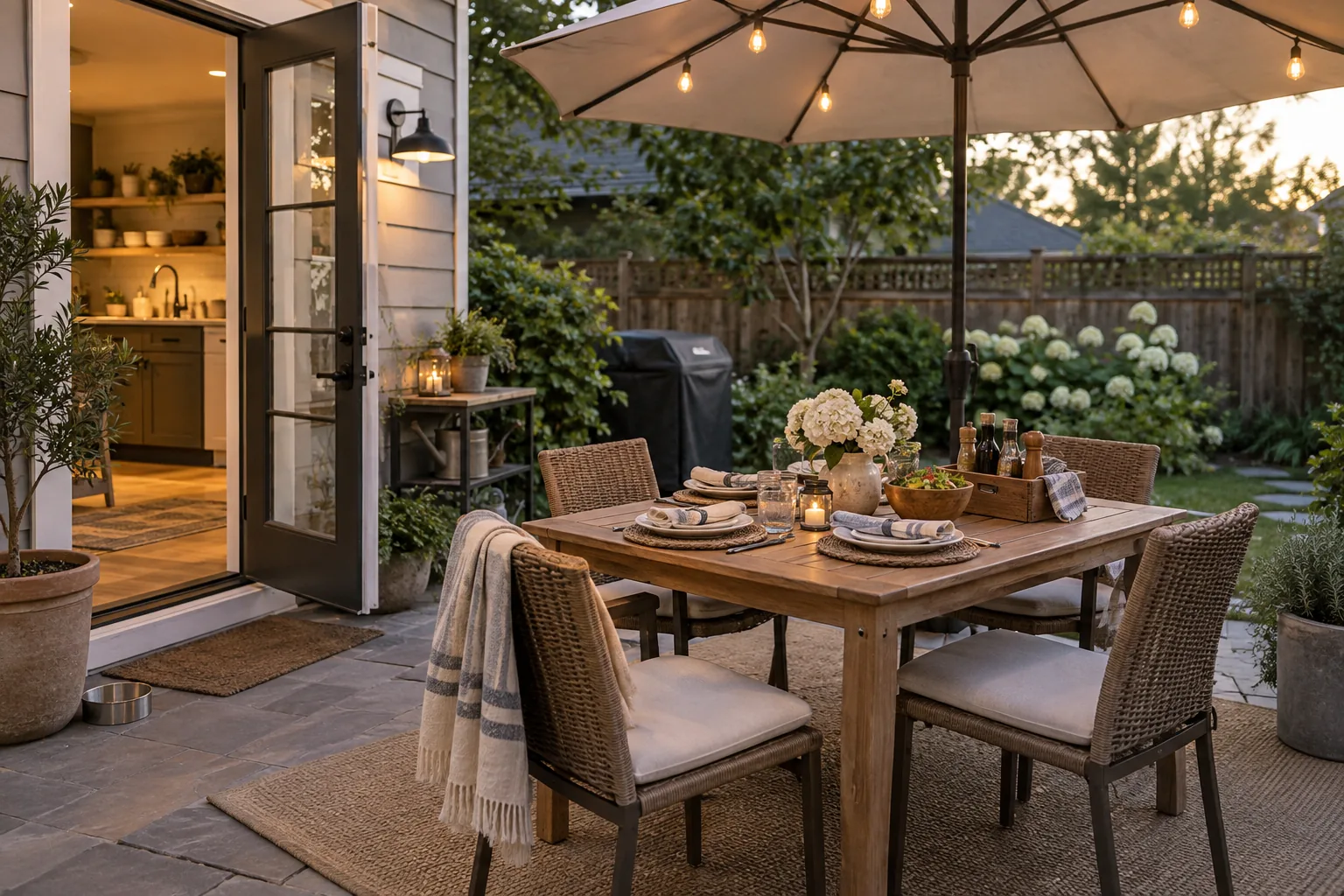 Editorial illustration for How to Set Up an Outdoor Dining Space You'll Actually Use